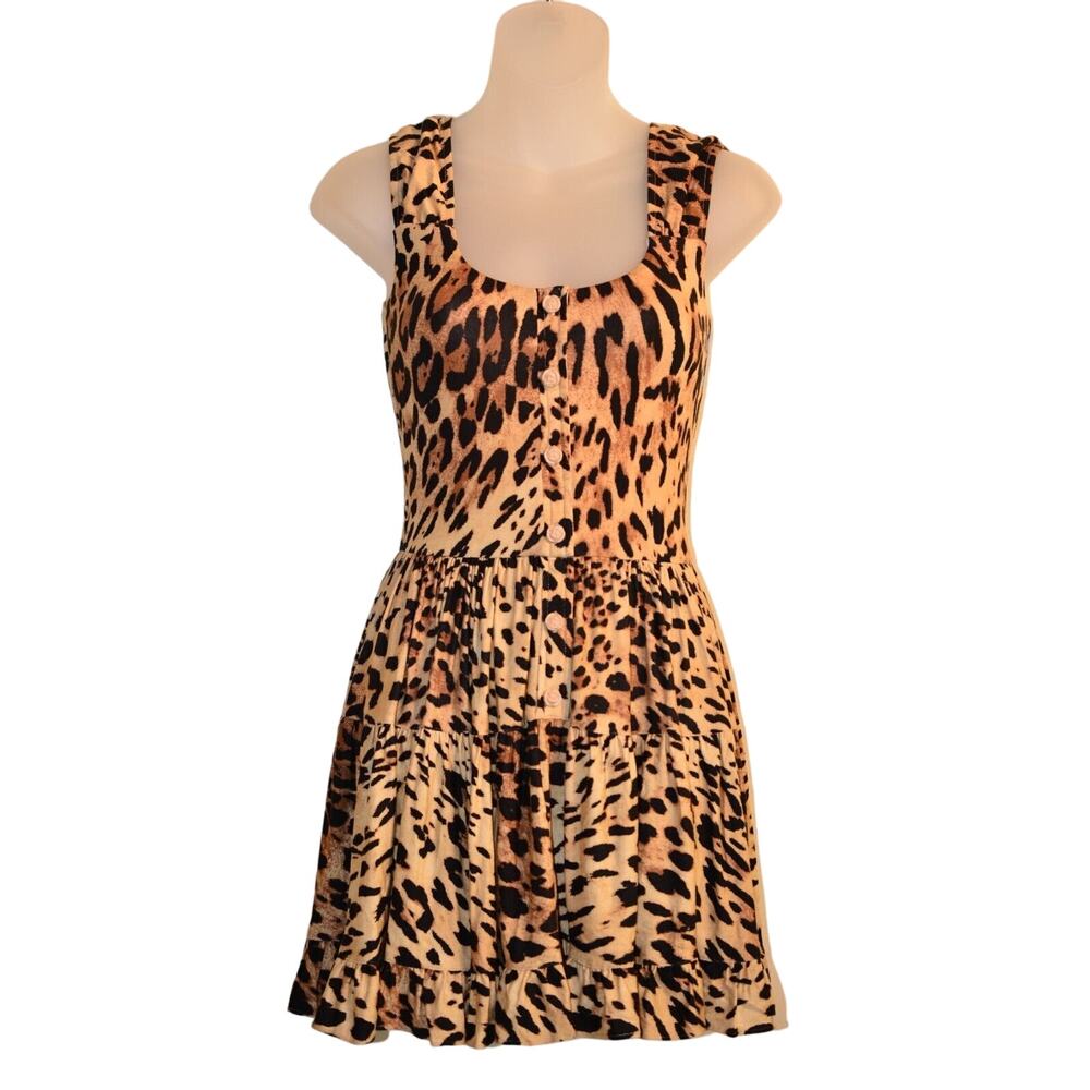 Sky Clothing Brand S Babydoll Mini Dress Leopard Print Fit Flare Summer Spring